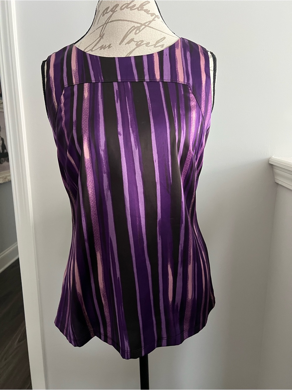 Ann Taylor Purple and Black Striped Sleeveless Top